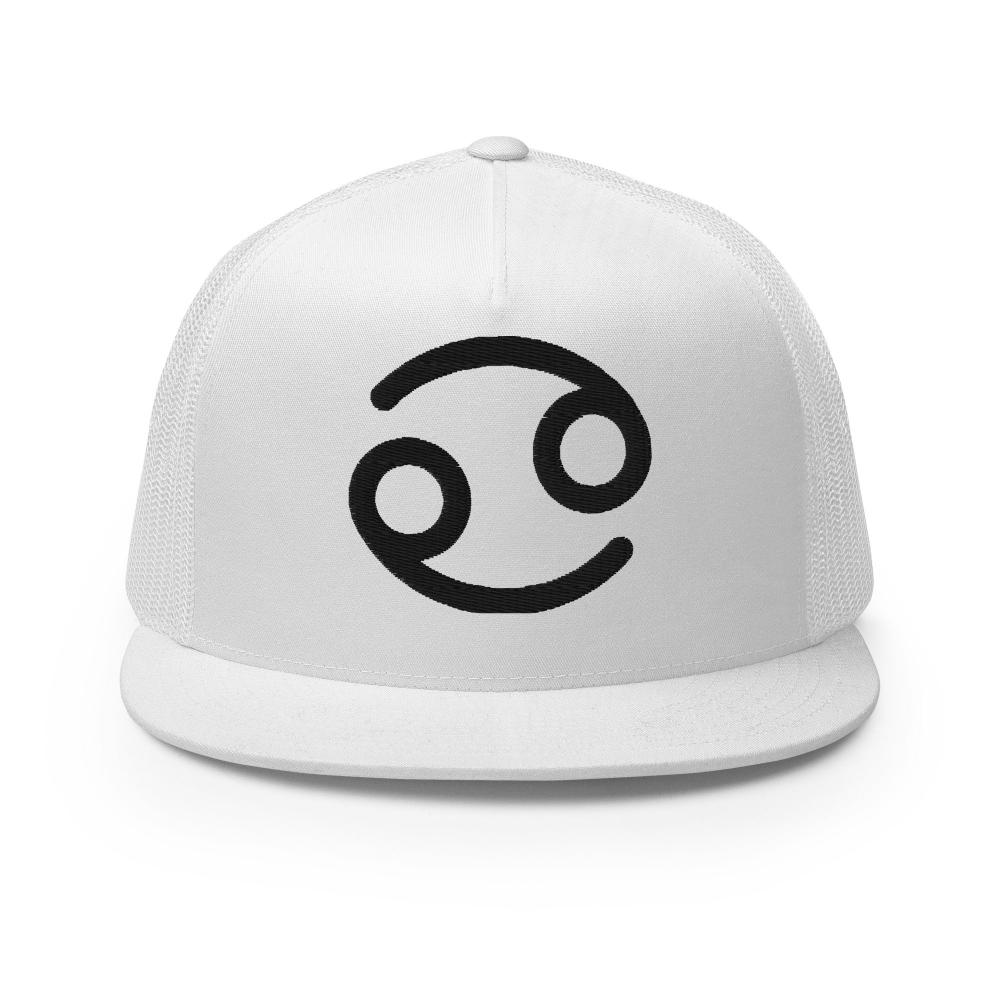 Cancer Zodiac Embroidered Flat Bill Trucker Hat - White Color - https://ascensionemporium.net